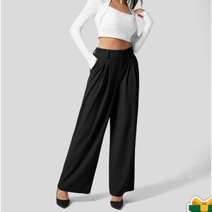 Halara High Waisted Plicated Wide Leg Palazzo Cotton Pants Black Large Black NWT